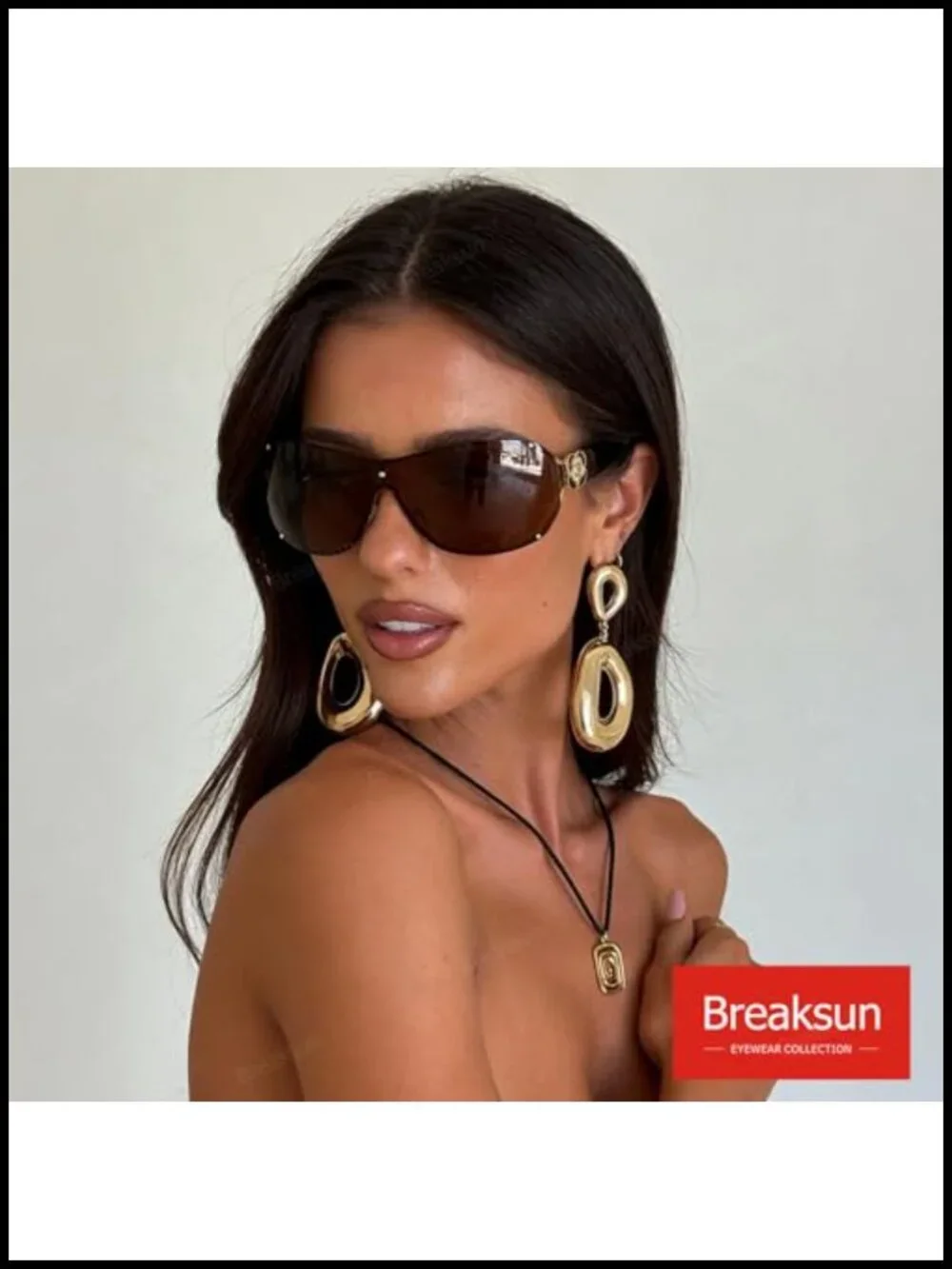 Oversized Y2K Shield Sunglasses with Rhinestone Camellia Motif UV400 Protection